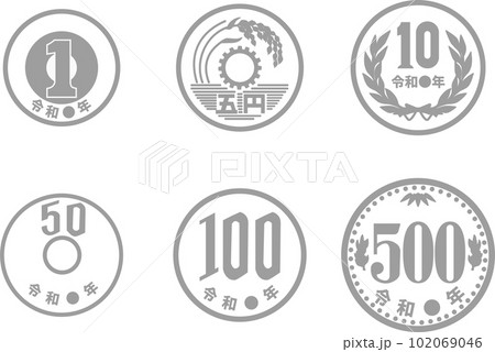 アイコン　ピクトグラム　お金　マネー　ビジネス　円　紙幣　硬貨　金融　貯金　シンプル　イラストセット 102069046