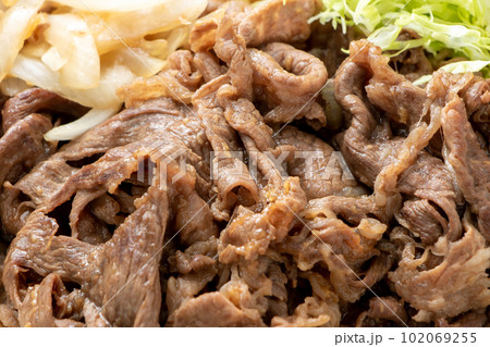 牛肉の生姜焼きのアップ。 102069255