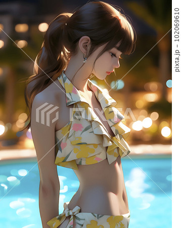 ナイトプール　水着を着た女性「AI生成画像」 102069610