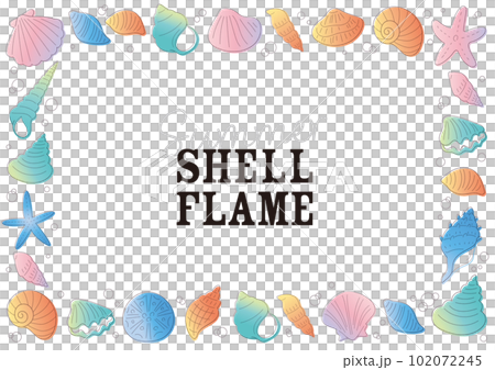 Shellfish and starfish line drawing handwritten vector frame / with text / gradation Shellfish and starfish line drawing handwritten vector frame / with text / gradation 102072245