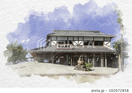 水彩画風　屋島　れいがん茶屋　香川県高松市 102072858