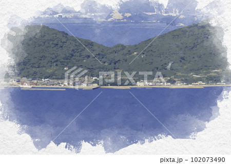 水彩画風　屋島　女木島　女木港周辺　香川県高松市 102073490
