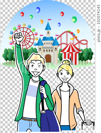 Foreign tourists visiting an amusement park as a couple 102074145