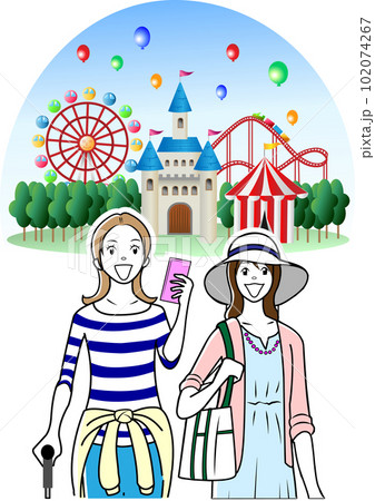 女性同士で遊園地を訪れる観光客 女性同士で遊園地を訪れる観光客 102074267