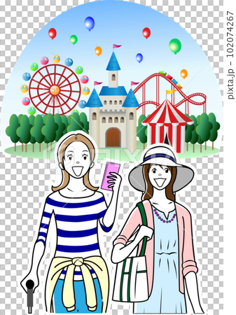 參觀遊樂園的女性遊人 參觀遊樂園的女性遊人 102074267