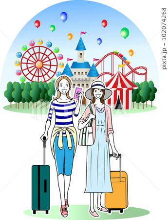 女性同士で遊園地を訪れる観光客 102074268