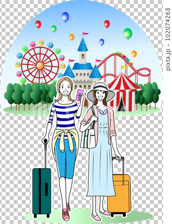 女性同士で遊園地を訪れる観光客 102074268