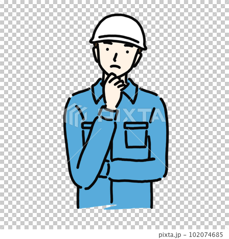 一個穿著工作服的男人在做思考姿勢 102074685