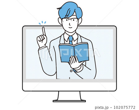 オンラインで説明する先生のイラスト オンラインで説明する先生のイラスト 102075772