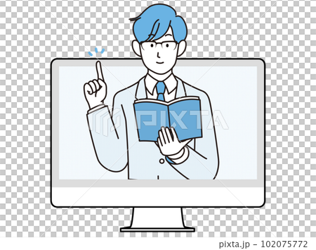 オンラインで説明する先生のイラスト オンラインで説明する先生のイラスト 102075772