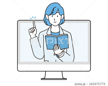 オンラインで説明する先生のイラスト オンラインで説明する先生のイラスト 102075775