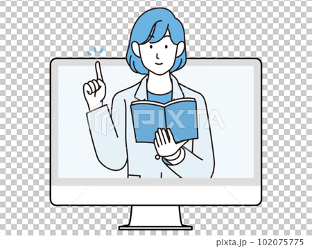 オンラインで説明する先生のイラスト オンラインで説明する先生のイラスト 102075775