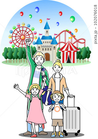 家族で遊園地を訪れる外国人観光客観光客 家族で遊園地を訪れる外国人観光客観光客 102076018