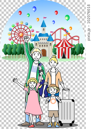 Foreign tourists visiting an amusement park with their families 102076018