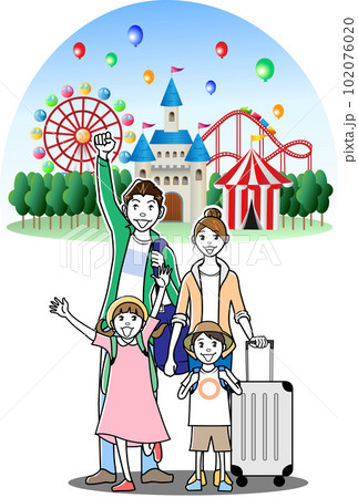 家族で遊園地を訪れる観光客 102076020