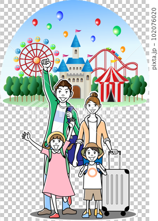 家族で遊園地を訪れる観光客 102076020