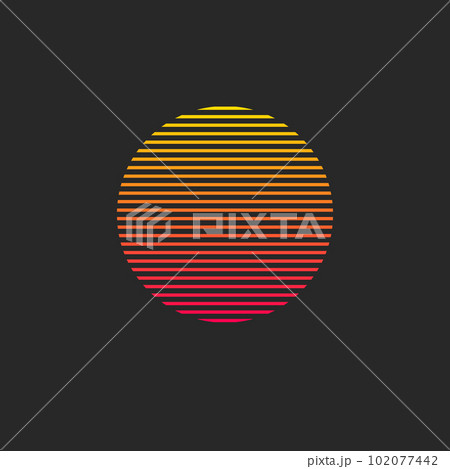 Sunset, sun striped logo, retro sunrise in Miami Sunset, sun striped logo, retro sunrise in Miami 102077442