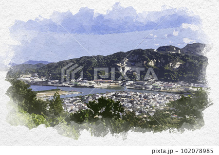 水彩画風　屋島の戦い古戦場　庵治半島　香川県高松市 102078985