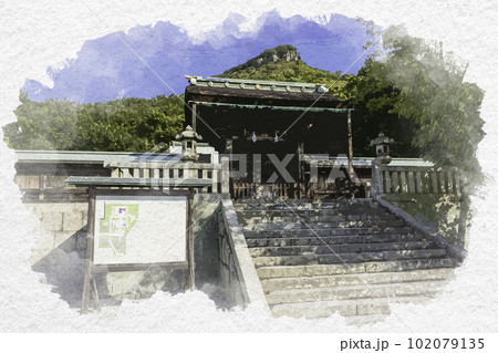 水彩画風　屋島神社　神門　香川県高松市 102079135
