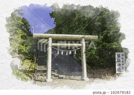 水彩画風 屋島神社 鳥居 香川県高松市 水彩画風 屋島神社 鳥居 香川県高松市 102079182