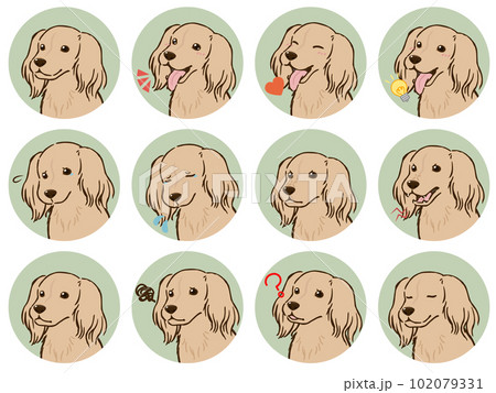 ダックスフンドの表情アイコンセット（ロングコート、クリーム） 102079331