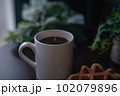 窓辺のコーヒーとワッフル 102079896