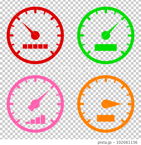 Illustration of an analog meter that displays an increase or decrease with a pointer type 102081136