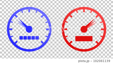 Illustration of an analog meter that displays an increase or decrease with a pointer type 102081139
