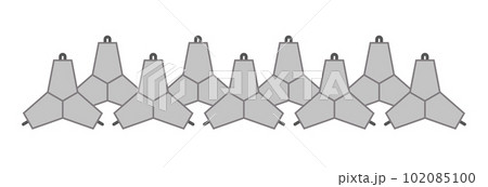 Two rows of concrete tetrapods. Vector isolated on white. 102085100
