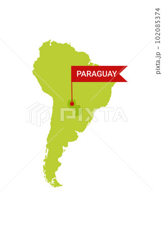 Paraguay on an South America s map with word Paraguay on a flag-shaped marker. Vector isolated on white. Paraguay on an South America s map with word Paraguay on a flag-shaped marker. Vector isolated on white. 102085374