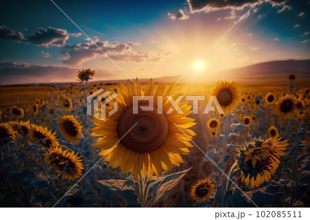 ヒマワリ畑のイメージ：AI生成画像 102085511