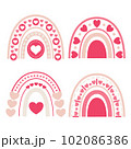 Valentine's Day set of cute boho rainbow with hearts, Vector illustration 102086386