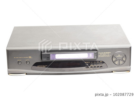 Old video cassette recorder with a videotape, isolated on white background 102087729