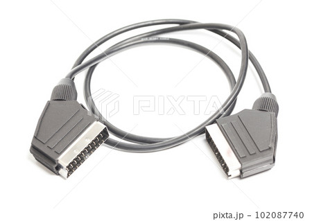 Black cable power supply isolated on white background 102087740