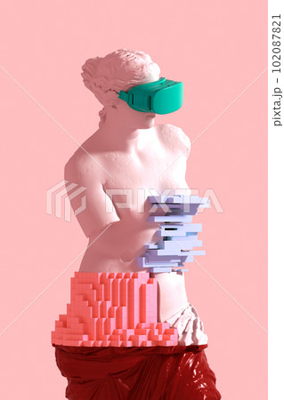3d glitch of venus de milo on pink background. 3d illustration. 102087821