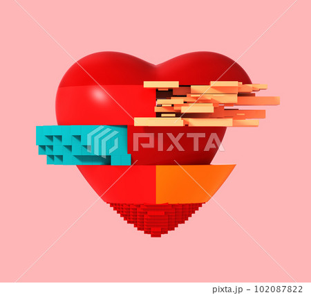 3d glitch of red digital heart. 3d illustration. 102087822
