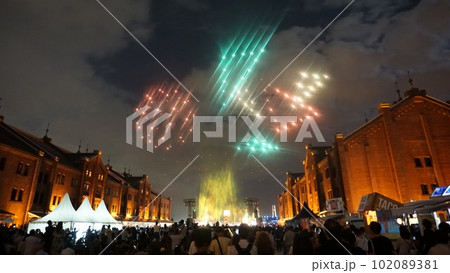 Drone light show The Infinity Ball. Yokohama Red Brick Warehouse building 102089381