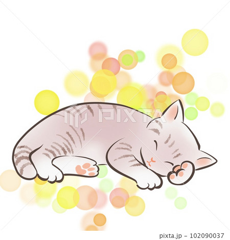 かわいいネコがのんびり寝ているイラストのイラスト素材 [102090037
