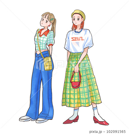 ギンガムチェックのファッションイラストカラー 102091565