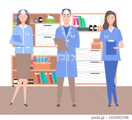 Man end wooman doctors in the medical office holding a blank clipboard. Health protection concept 102092296