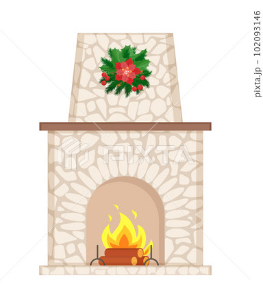 Fireplace Decorated for Christmas Winter Holiday 102093146