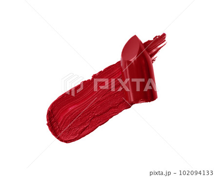 Red lipstick swatch isolated on white background. Brush stroke of lipstick for design. Red lipstick swatch isolated on white background. Brush stroke of lipstick for design. 102094133