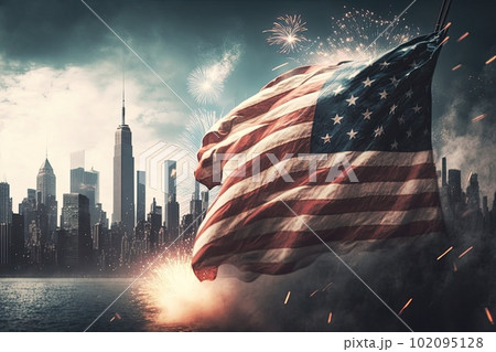 USA banner and fireworks 102095128