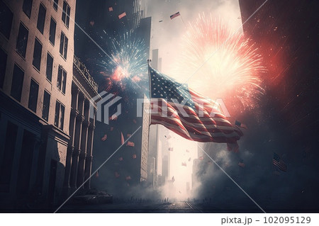 USA banner and fireworks 102095129