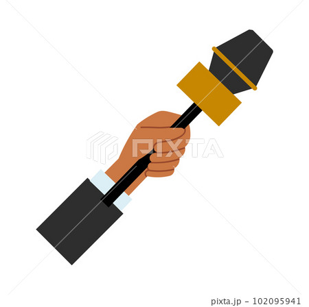 Hand holding a microphone vector illustration. Correspondent interviews with special equipment Hand holding a microphone vector illustration. Correspondent interviews with special equipment 102095941