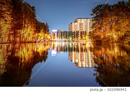 夜の別所沼公園のリフレクション 102096941