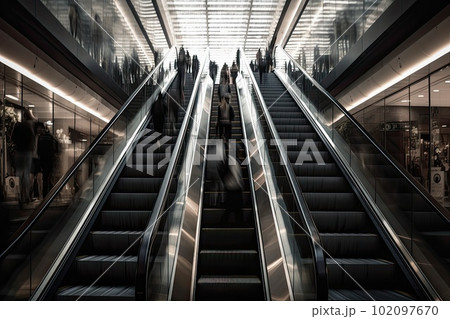 modern escalator in trade center 102097670