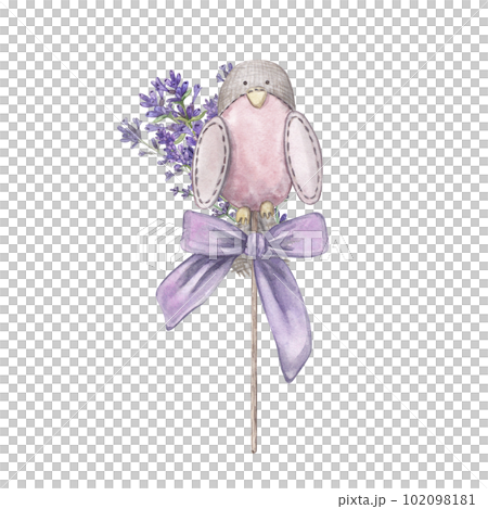 Lavender with a bird made of fabric and a bow isolated on a white background Watercolor illustration of jewelry with Provencal flowers. French style. Botanical flowers. Suitable for postcards, design Lavender with a bird made of fabric and a bow isolated on a white background Watercolor illustration of jewelry with Provencal flowers. French style. Botanical flowers. Suitable for postcards, design 102098181
