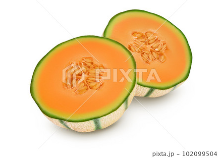 Cantaloupe melon isolated on white background with full depth of field, 102099504