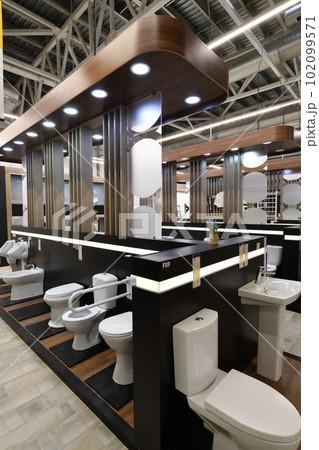 Moscow, Russia -21 Aug. 2022. Toilets in Petrovich building materials store 102099571